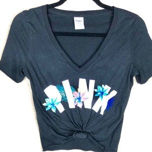 Pink Floral V Neck Crop Tee